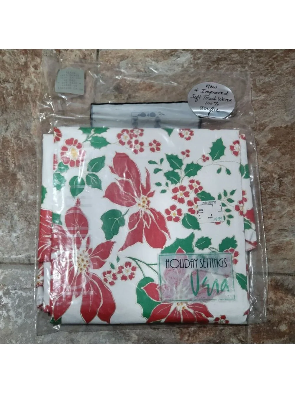 VTG Vera Neumann Holiday Settings Poinsettia Christmas Tablecloth Acrylic NIP 60